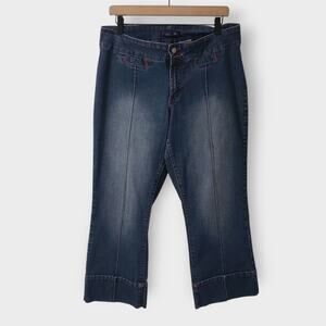 Vintage Y2K Vigoss Jeans Cropped Wide Leg Denim Sz 15/16 Red Stitching 90s 2000s